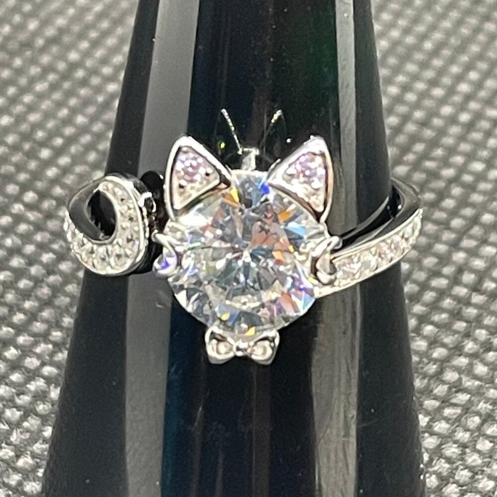 Sterling Silver Adjustable Cat Head & Tail Ring